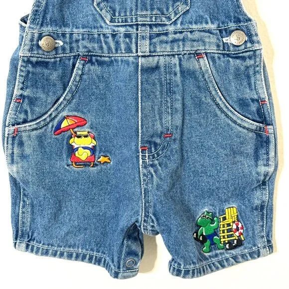 Vtg Carters Baby Embroidered Denim Overalls Jean Shortalls Shorts Beach Animals - Picture 3 of 15